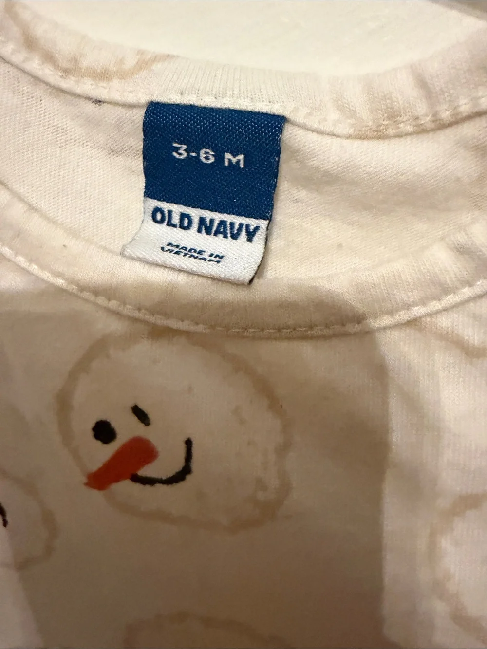 Old Navy Cream Snowman Print Long-Sleeve Dress